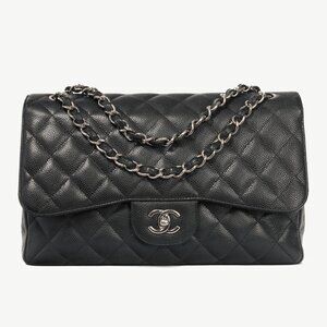 Chanel Jumbo Classic Black Caviar Quilted Double Flap Bag